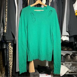 Zadig & Voltaire Jackie Green Cashmere Wool Jumper Sweater Distressing & Fraying